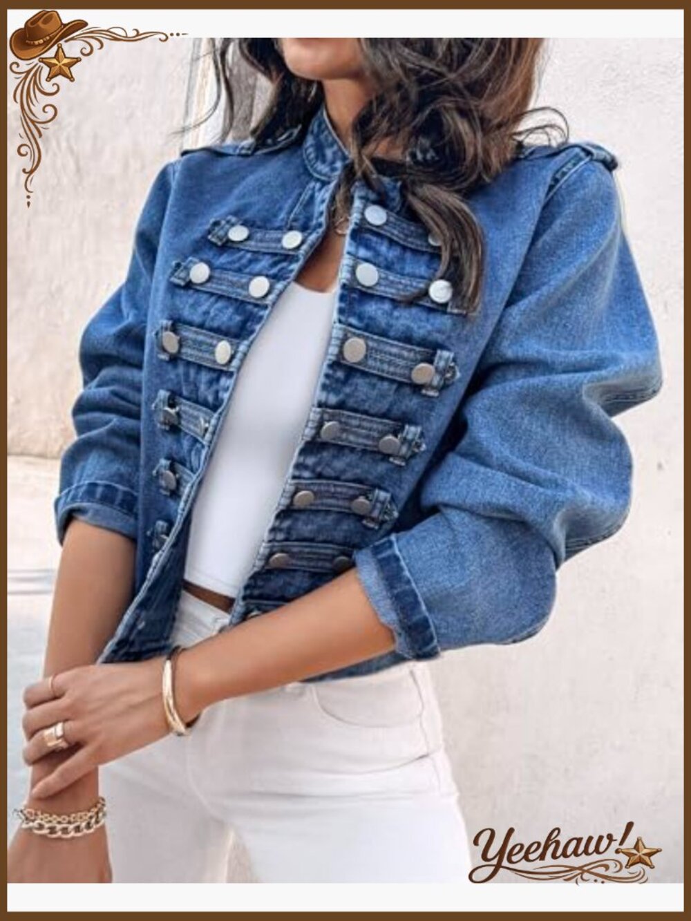 Denim Jacket for Women Button Up Stand Collar Long Sleeve Lightweight Casual - Picture 3 of 7
